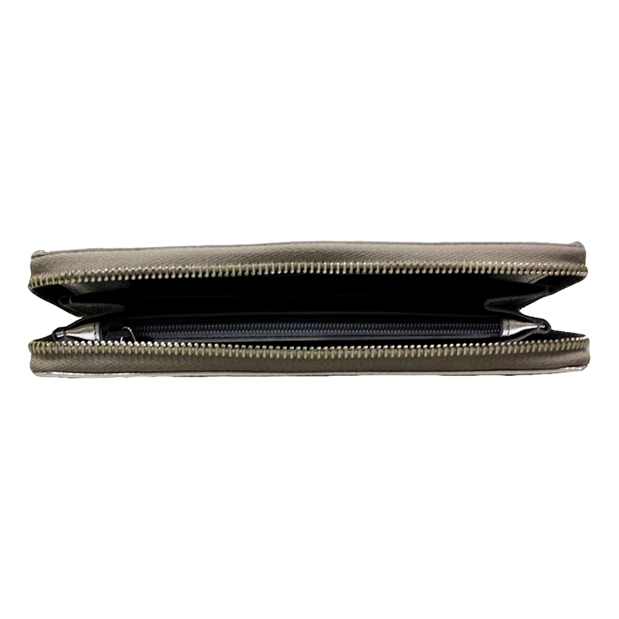 Yves Saint Laurent Wallet YSL Belle du Jour Silver Leather Zip Wallet available at Queen Bee of Beverly Hills