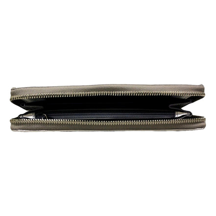 Yves Saint Laurent Wallet YSL Belle du Jour Silver Leather Zip Wallet available at Queen Bee of Beverly Hills