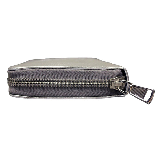 Yves Saint Laurent Wallet YSL Belle du Jour Silver Leather Zip Wallet available at Queen Bee of Beverly Hills
