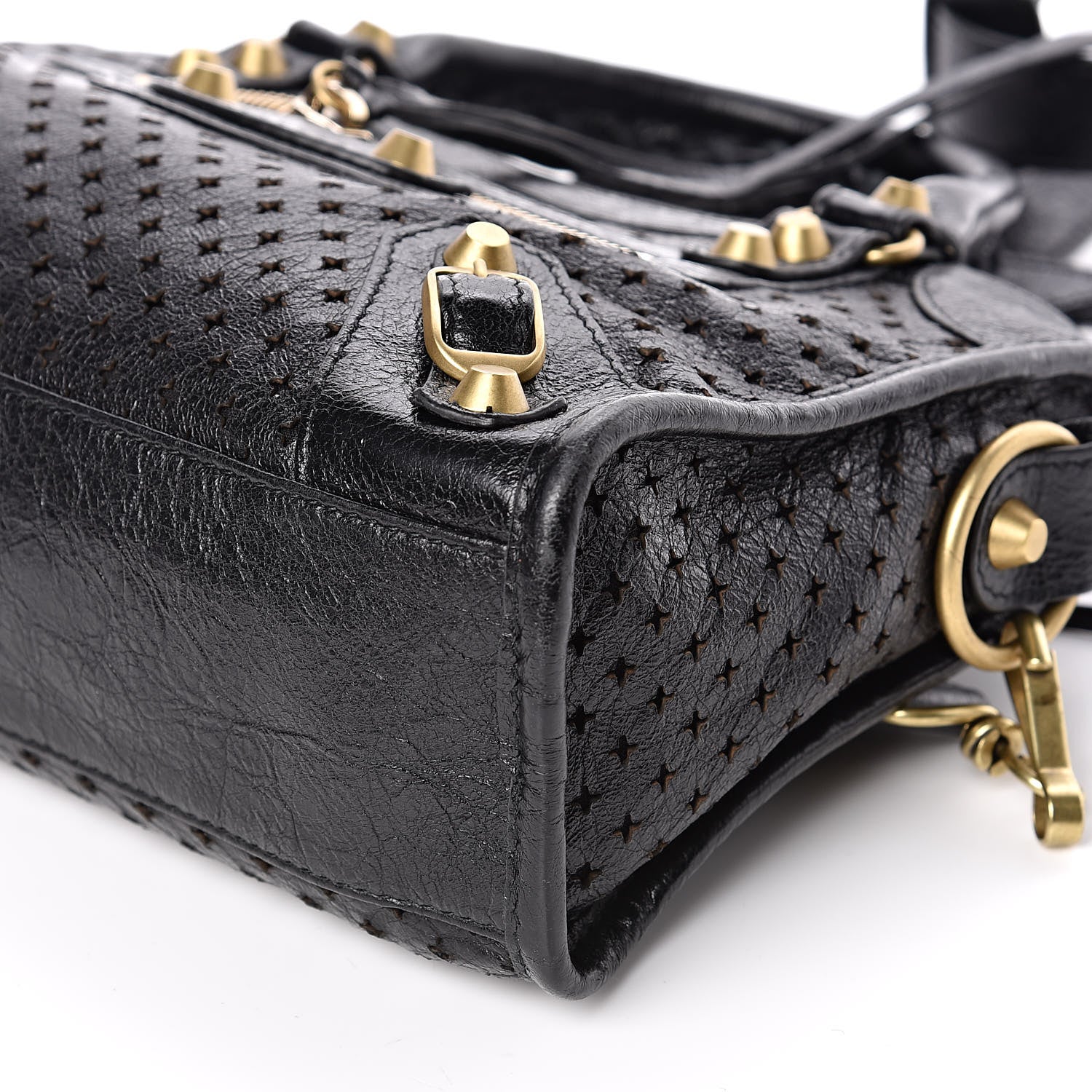 Balenciaga Classic City Black Leather Perforated Mini Satchel Bag 501065 at_Queen_Bee_of_Beverly_Hills