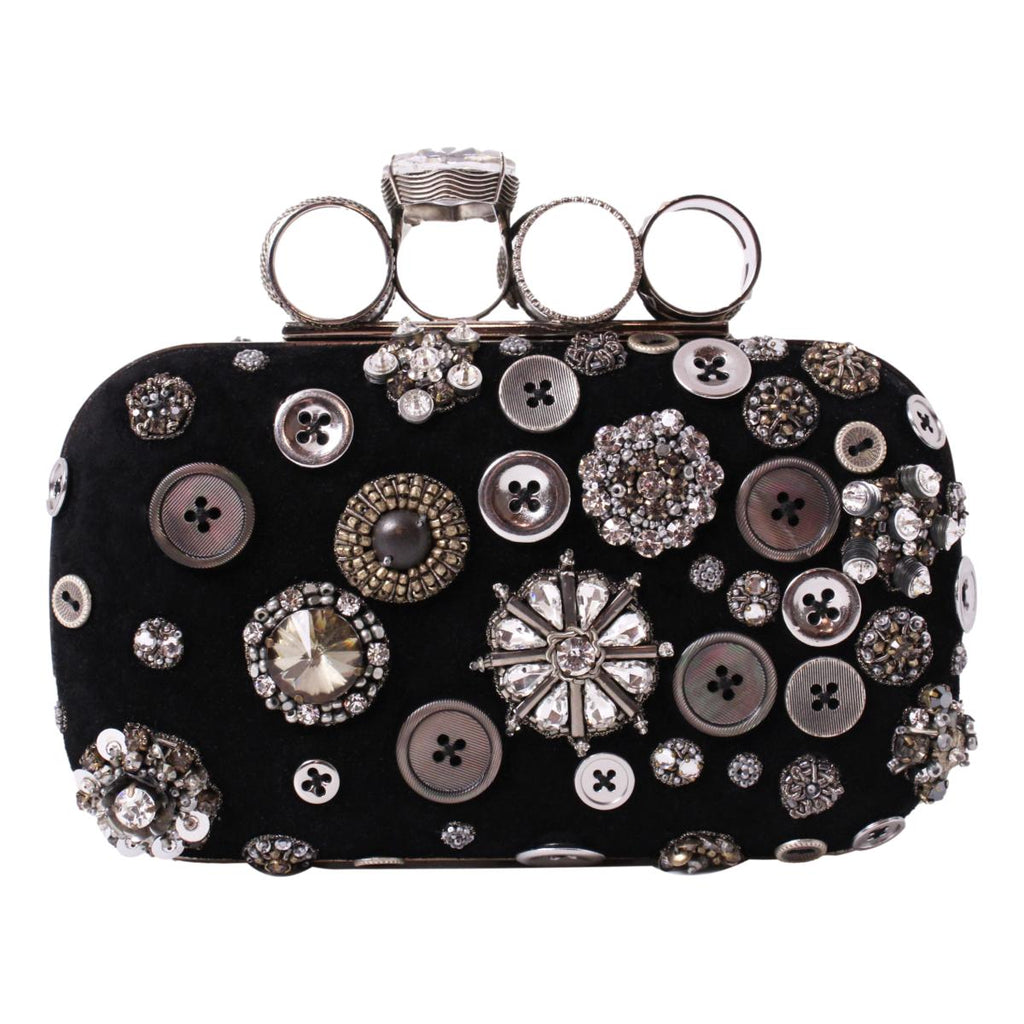Alexander McQueen Black Embroidered Four Ring Pouch 592606 at_Queen_Bee_of_Beverly_Hills