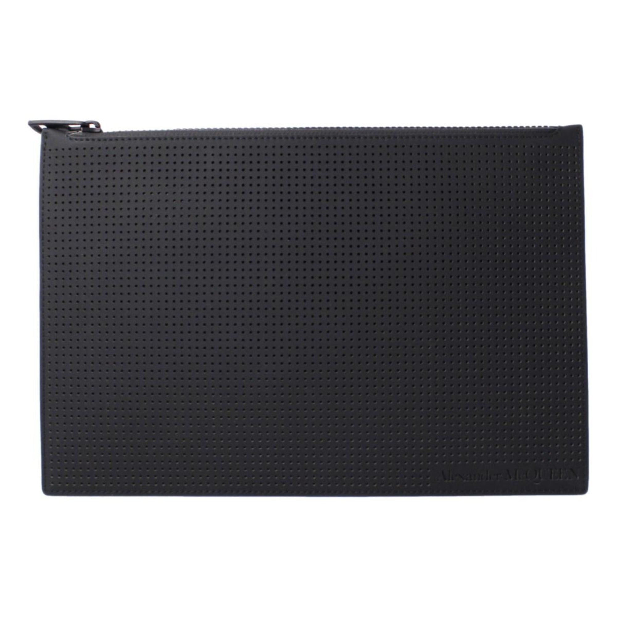 Alexander McQueen Black Leather Perforated Flat Pouch 560472 at_Queen_Bee_of_Beverly_Hills