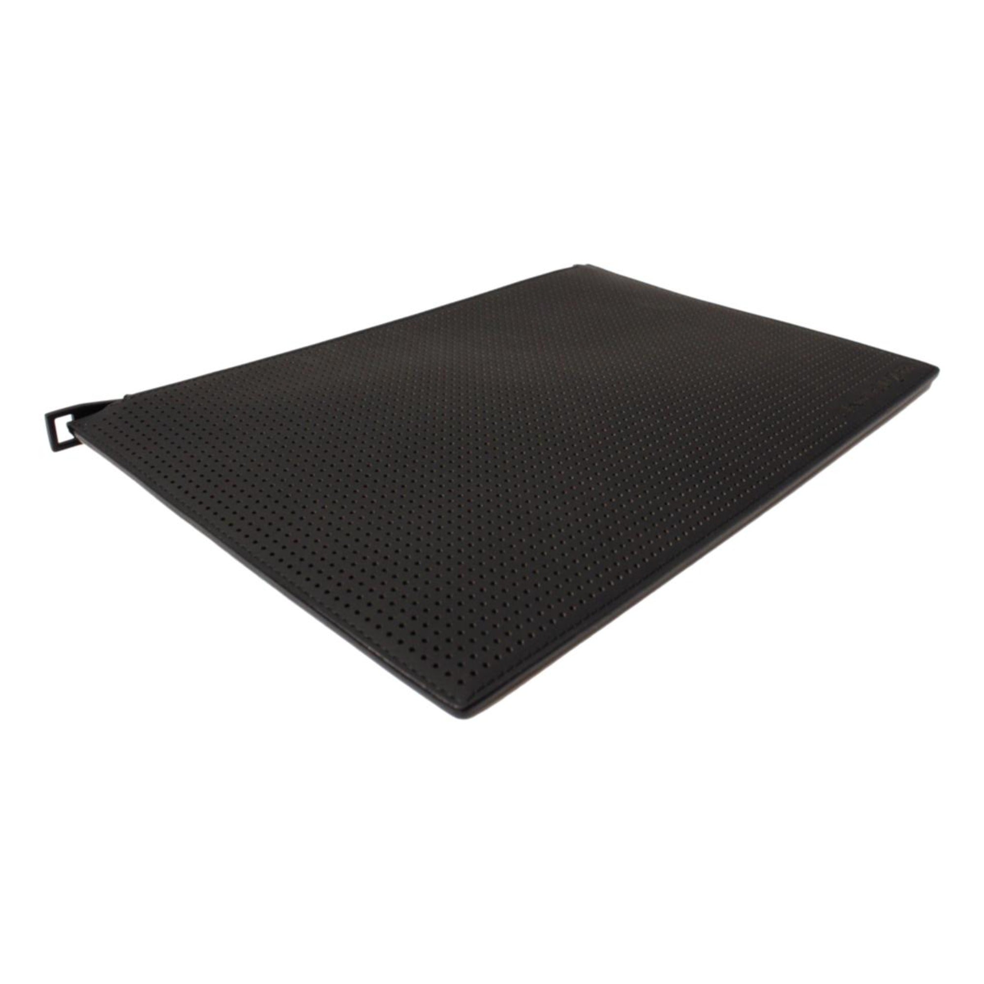 Alexander McQueen Black Leather Perforated Flat Pouch available at Queen Bee of Beverly Hills