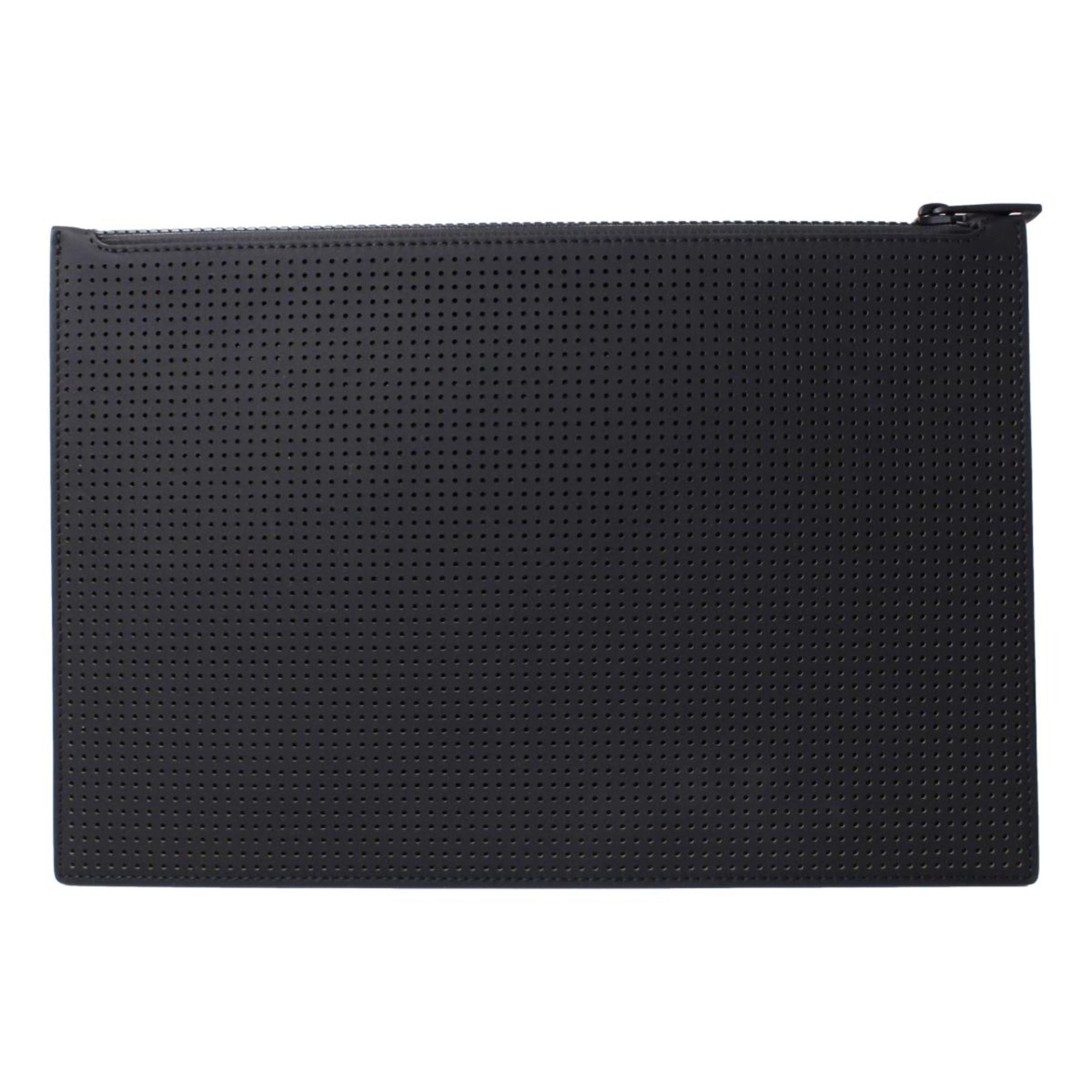 Alexander McQueen Black Leather Perforated Flat Pouch available at Queen Bee of Beverly Hills