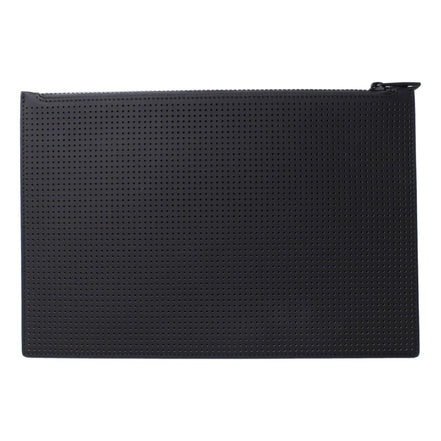 Alexander McQueen Black Leather Perforated Flat Pouch available at Queen Bee of Beverly Hills