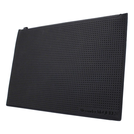 Alexander McQueen Black Leather Perforated Flat Pouch available at Queen Bee of Beverly Hills