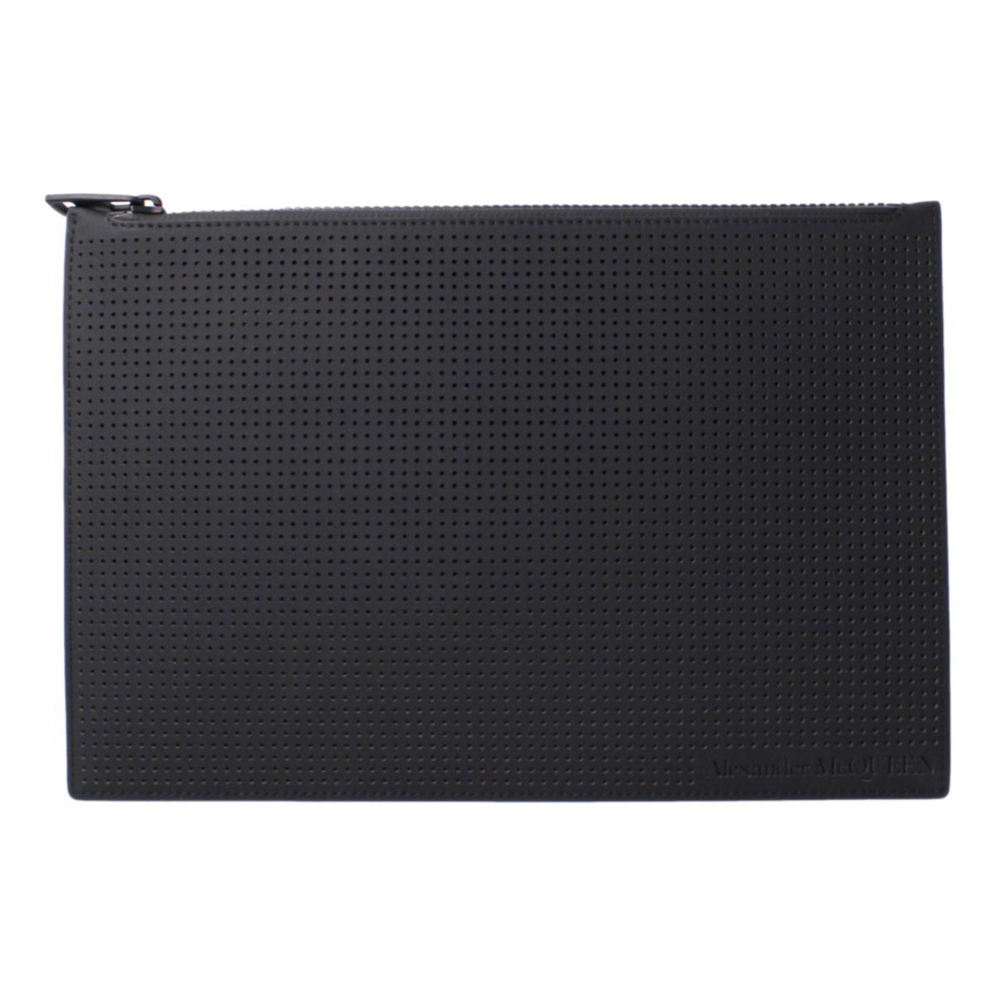 Alexander McQueen Black Leather Perforated Flat Pouch available at Queen Bee of Beverly Hills