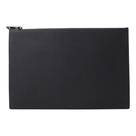 Alexander McQueen Black Leather Perforated Flat Pouch available at Queen Bee of Beverly Hills