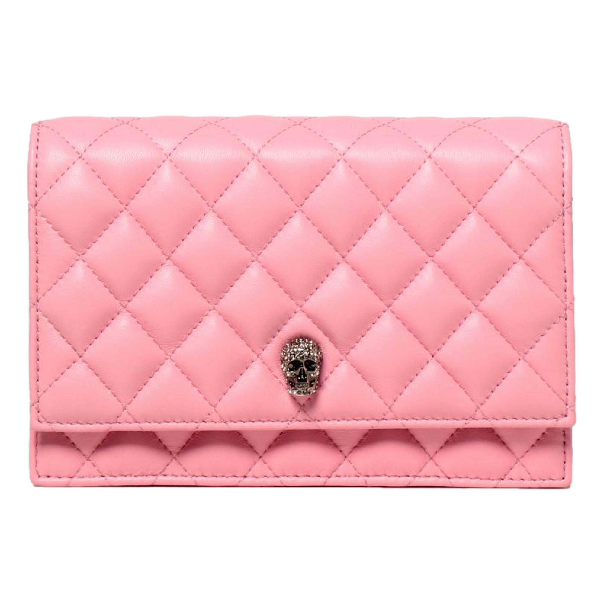 Alexander McQueen Pink Quilted Leather Skull Shoulder Bag available at Queen Bee of Beverly Hills