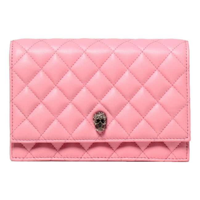 Alexander McQueen Pink Quilted Leather Skull Shoulder Bag available at Queen Bee of Beverly Hills