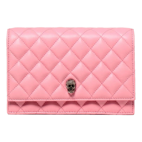 Alexander McQueen Pink Quilted Leather Skull Shoulder Bag available at Queen Bee of Beverly Hills