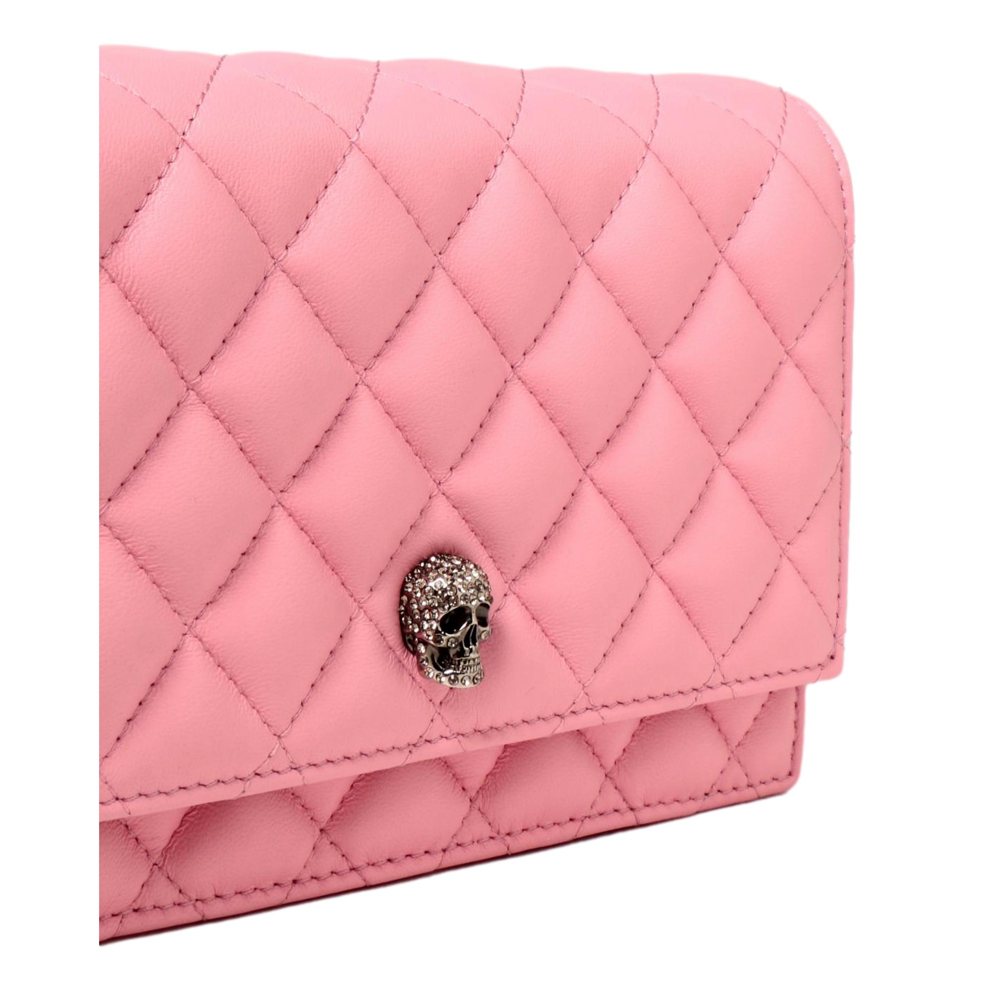 Alexander McQueen Pink Quilted Leather Skull Shoulder Bag available at Queen Bee of Beverly Hills