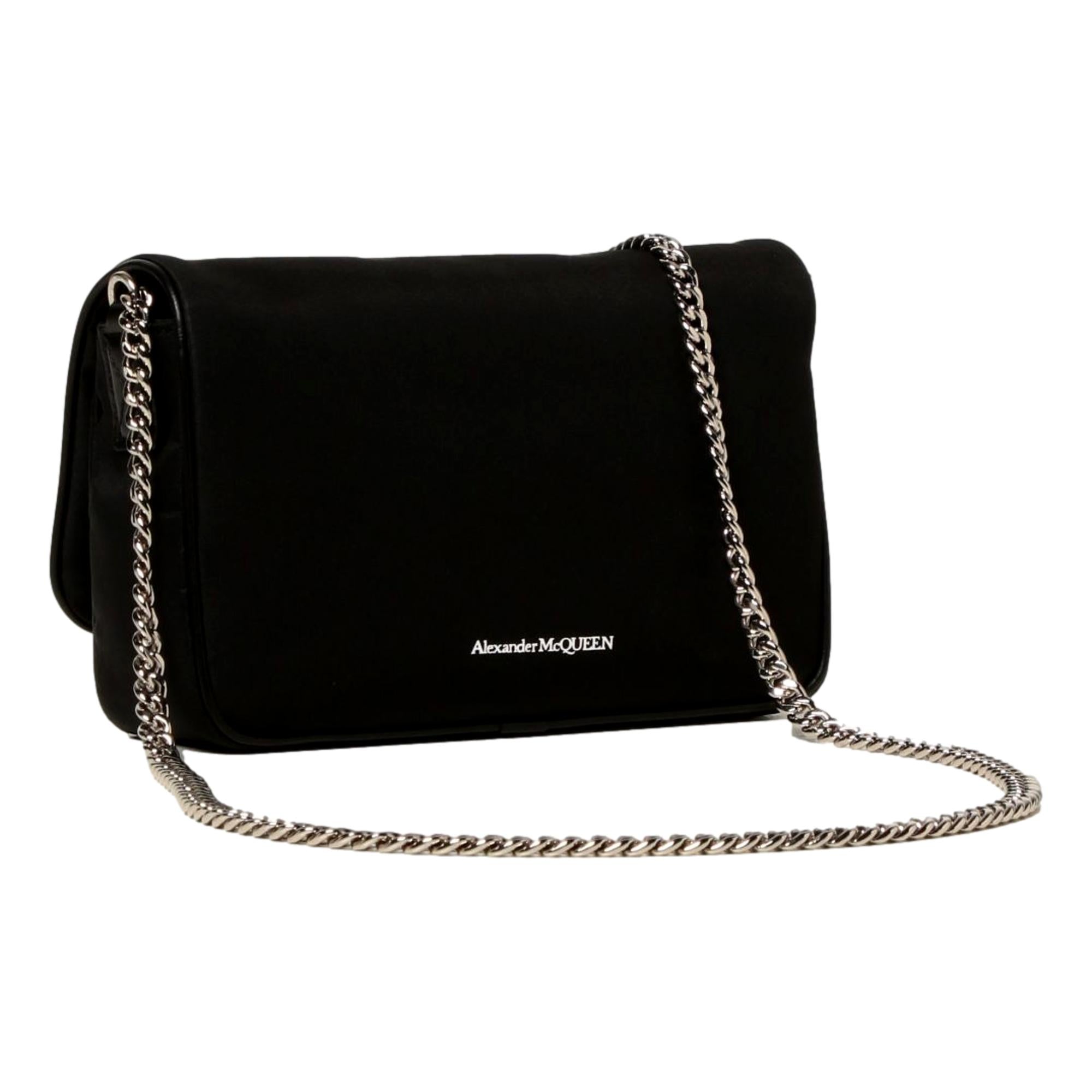 Alexander McQueen Small Black Nylon Skull Shoulder Bag available at Queen Bee of Beverly Hills