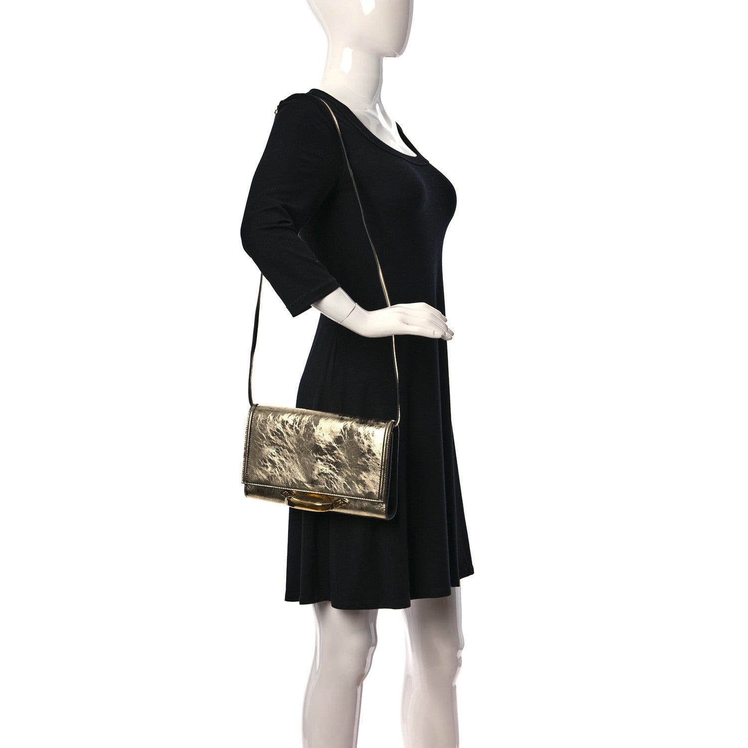 Alexander McQueen Small Story Gold Crash Calf Leather Shoulder Bag available at Queen Bee of Beverly Hills