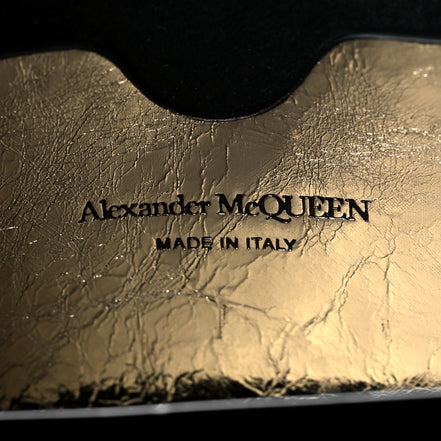 Alexander McQueen Small Story Gold Crash Calf Leather Shoulder Bag available at Queen Bee of Beverly Hills