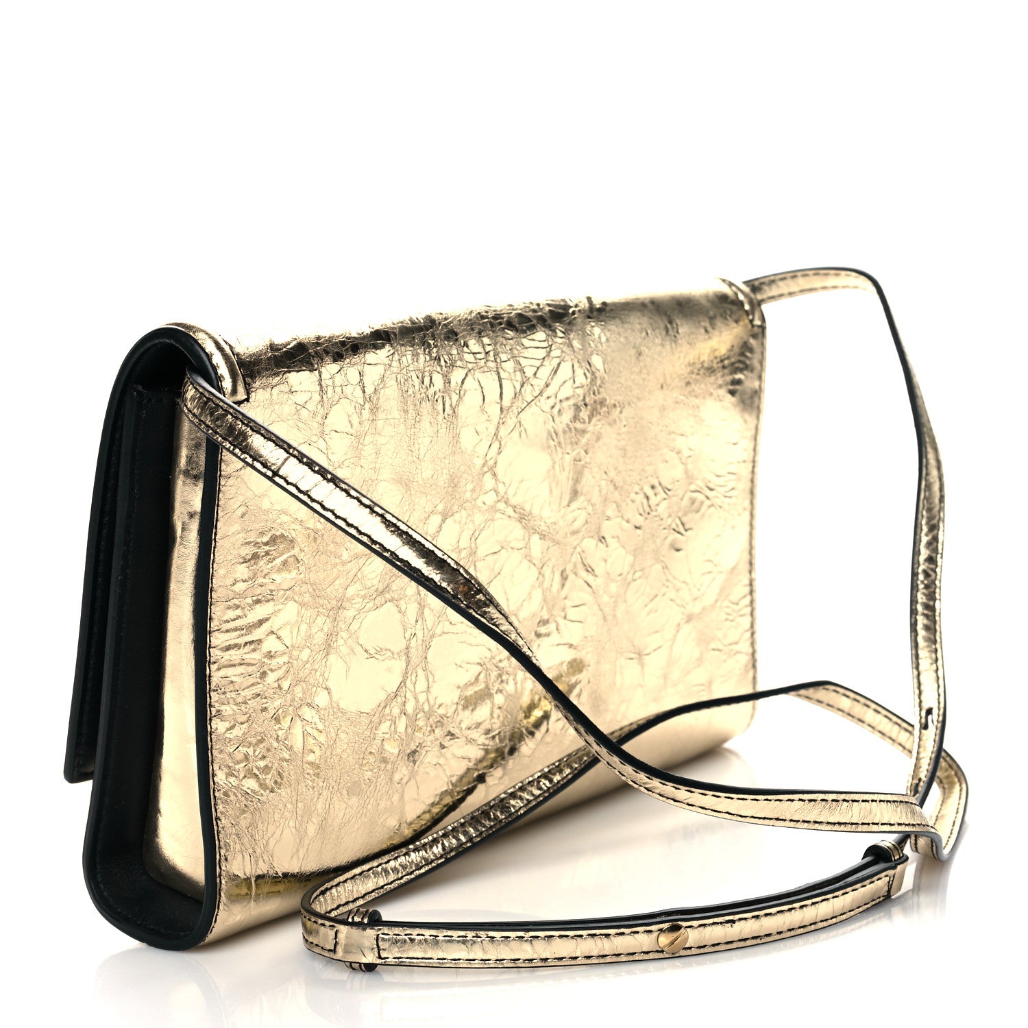 Alexander McQueen Small Story Gold Crash Calf Leather Shoulder Bag available at Queen Bee of Beverly Hills