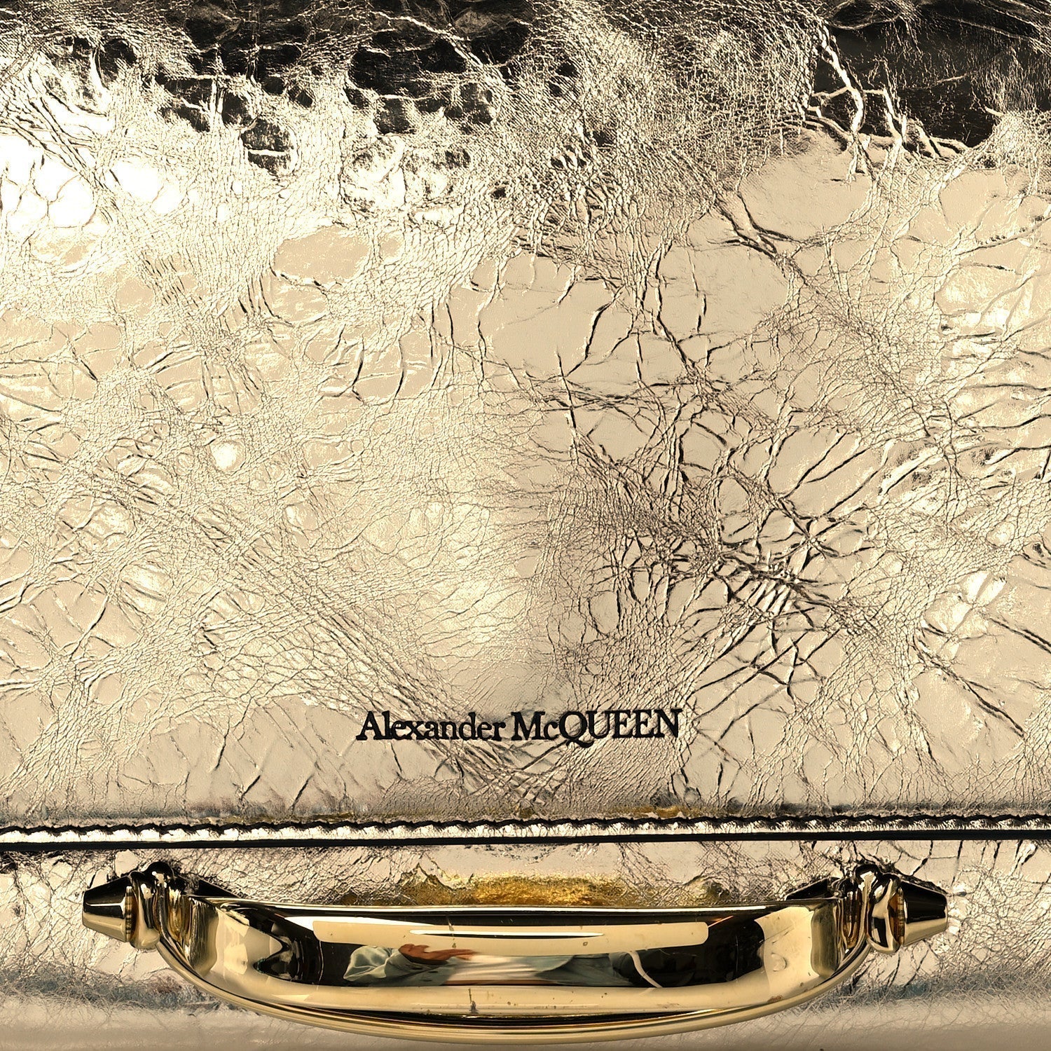 Alexander McQueen Small Story Gold Crash Calf Leather Shoulder Bag available at Queen Bee of Beverly Hills
