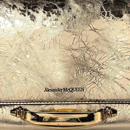 Alexander McQueen Small Story Gold Crash Calf Leather Shoulder Bag available at Queen Bee of Beverly Hills