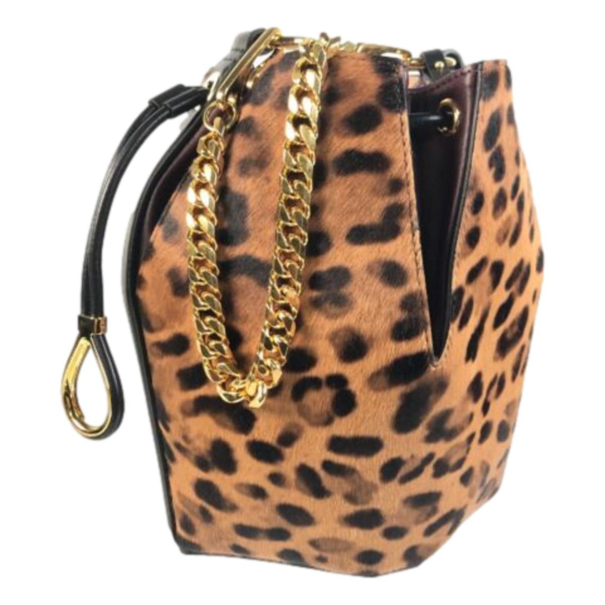 Alexander McQueen The Bucket Bag Leopard Print Pony Hair available at Queen Bee of Beverly Hills