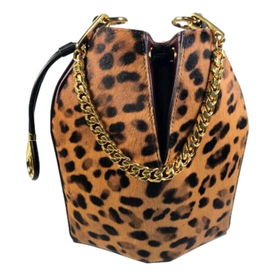 Alexander McQueen The Bucket Bag Leopard Print Pony Hair available at Queen Bee of Beverly Hills