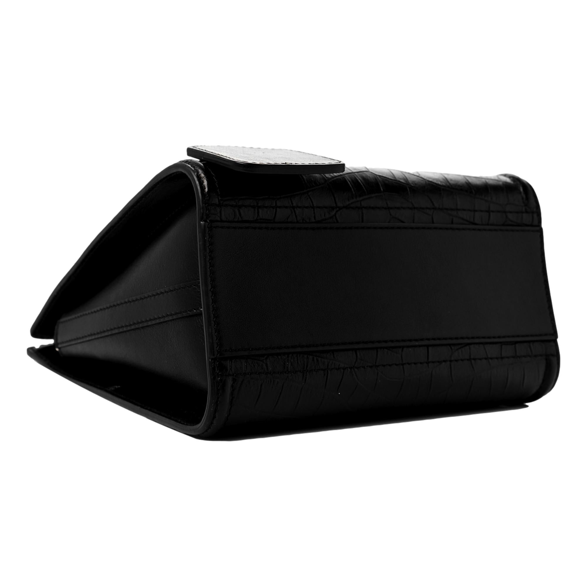 Alexander McQueen The Short Story Black Croc Print Leather Satchel available at Queen Bee of Beverly Hills