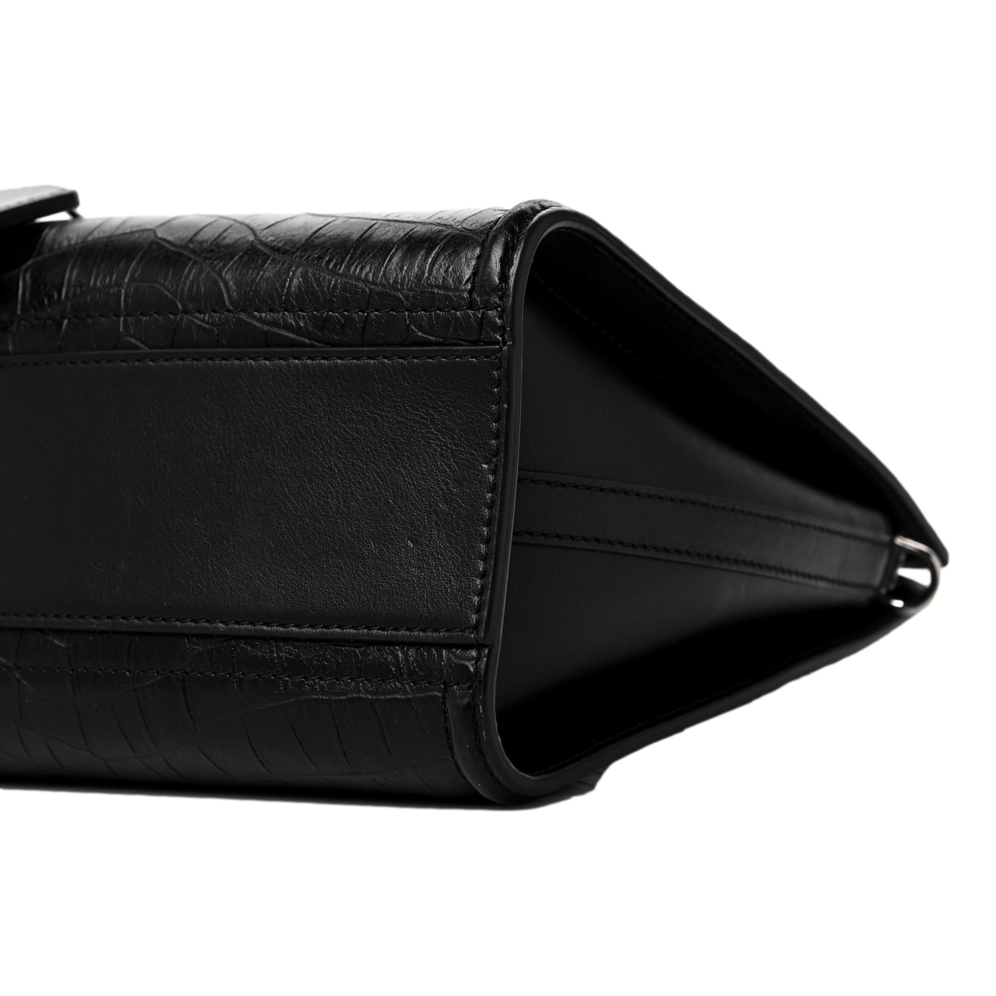 Alexander McQueen The Short Story Black Croc Print Leather Satchel available at Queen Bee of Beverly Hills