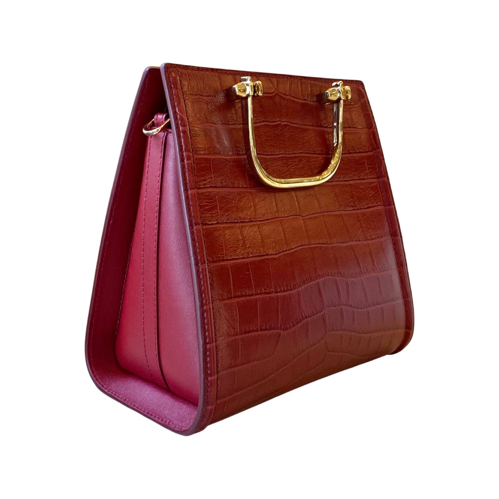 Alexander McQueen The Short Story Burgundy Croc Print Leather Satchel –  Queen Bee of Beverly Hills