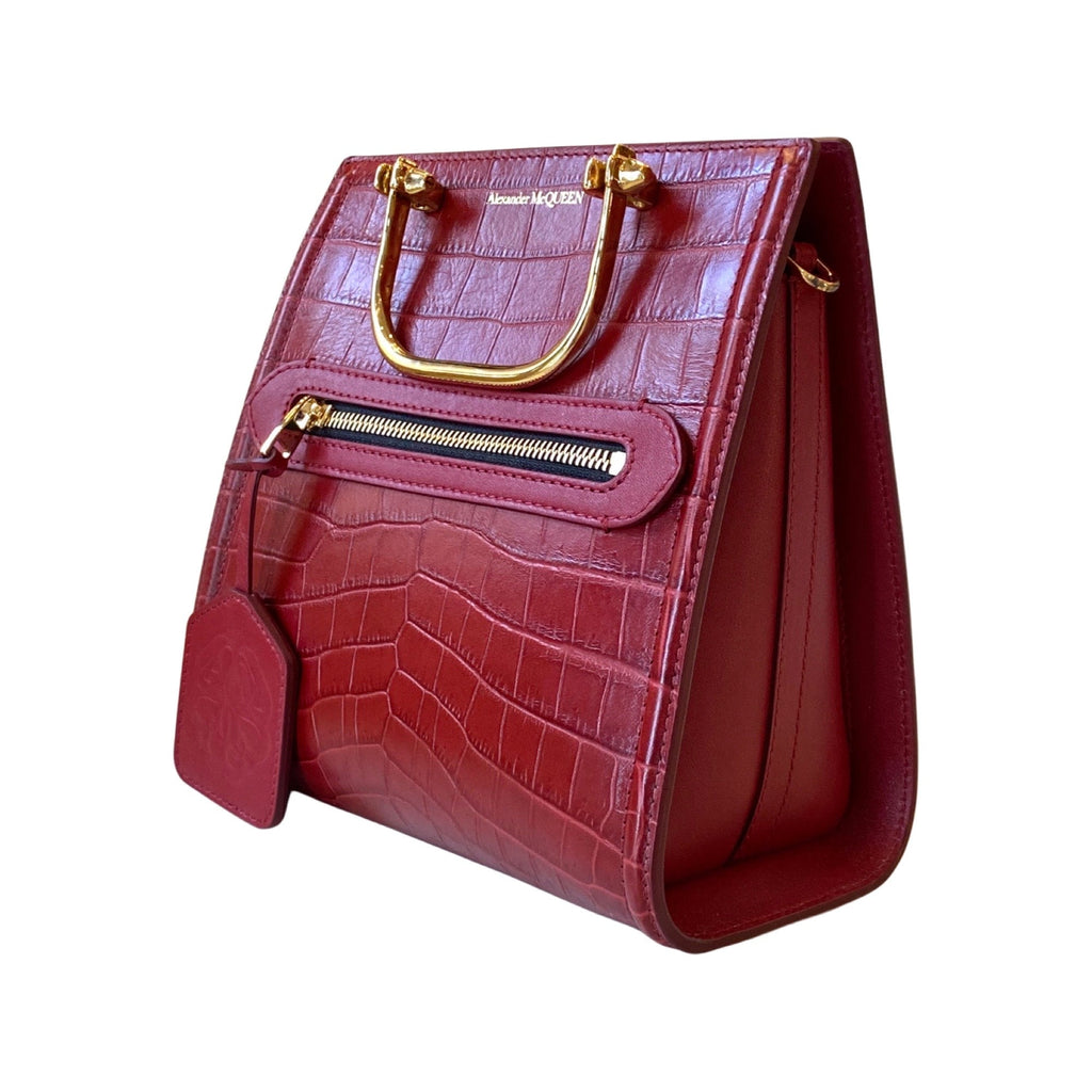 Alexander McQueen The Short Story Burgundy Crocodile Print Leather Satchel 656471 at_Queen_Bee_of_Beverly_Hills