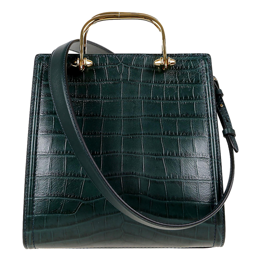 Alexander McQueen The Short Story Forest Green Crocodile Print Leather Satchel 656471 at_Queen_Bee_of_Beverly_Hills