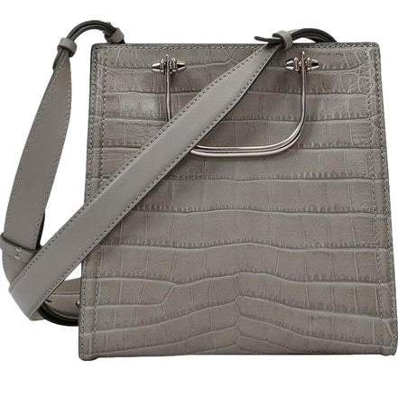 Alexander McQueen The Short Story Grey Croc Print Leather Satchel available at Queen Bee of Beverly Hills