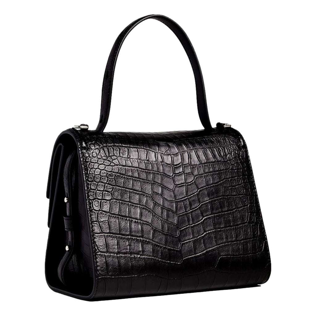 Alexander McQueen The Story Crocodile Print Calf Leather Black Satchel 619746 at_Queen_Bee_of_Beverly_Hills