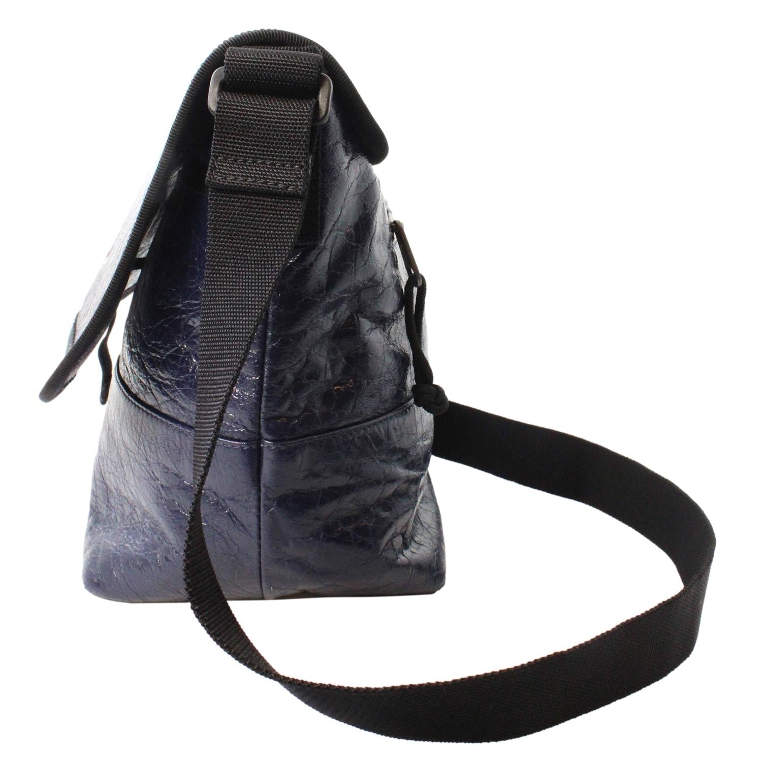 Balenciaga Arena Blue Lambskin Leather Flap Messenger Bag available at Queen Bee of Beverly Hills