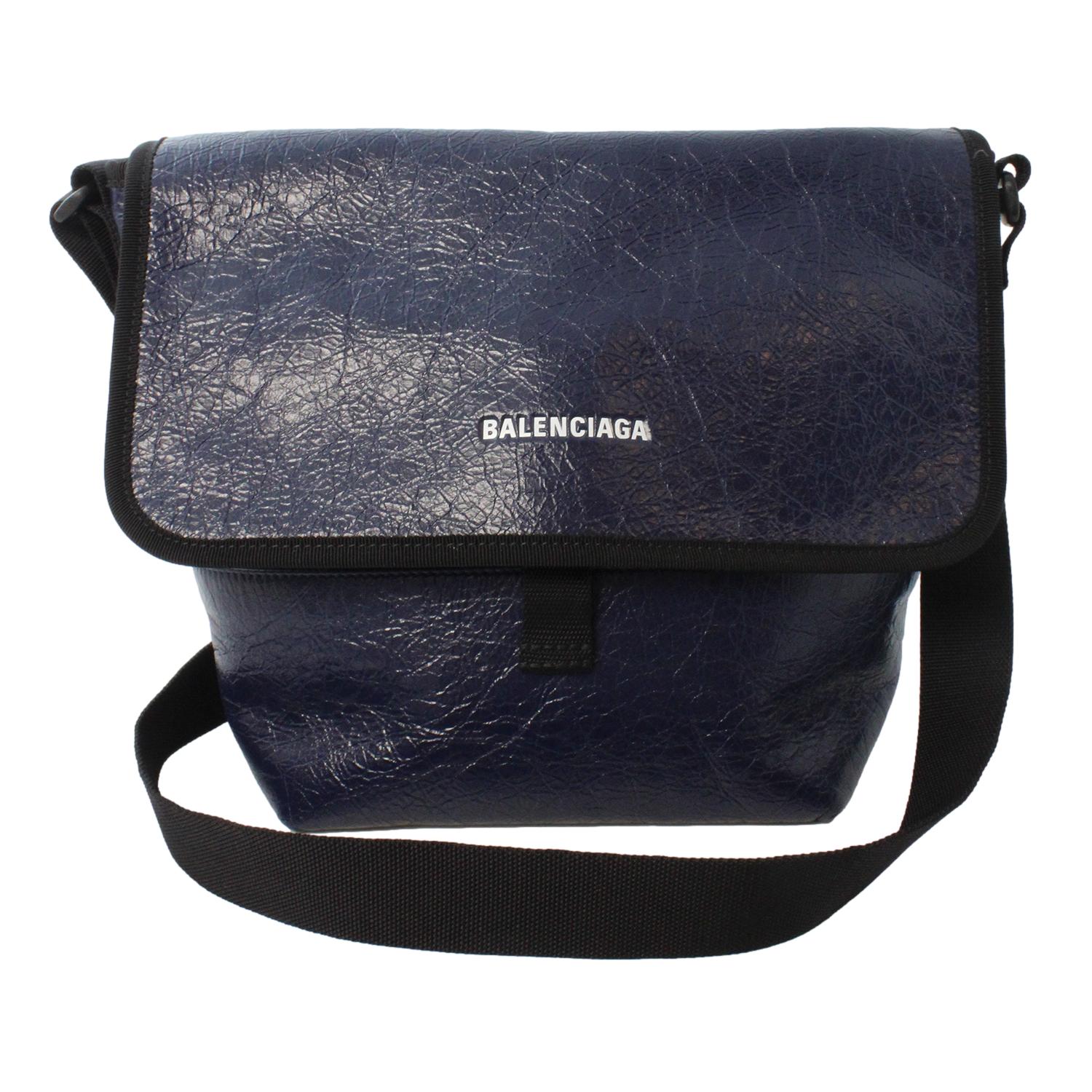 Balenciaga Arena Blue Lambskin Leather Flap Messenger Bag available at Queen Bee of Beverly Hills