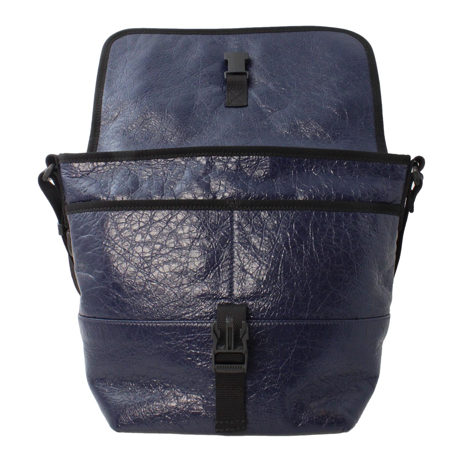 Balenciaga Arena Blue Lambskin Leather Flap Messenger Bag available at Queen Bee of Beverly Hills