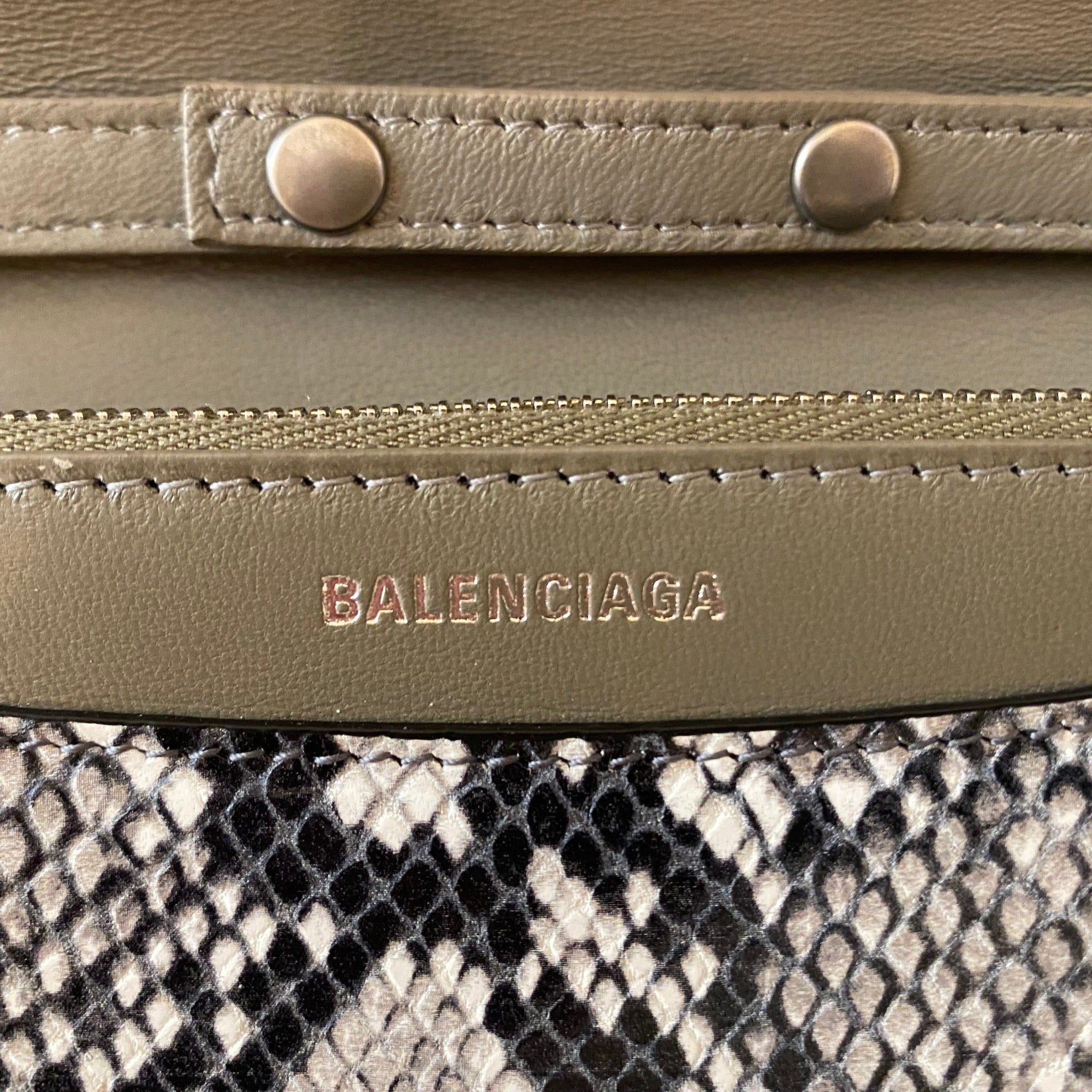 Balenciaga B Python Print Calfskin Leather Wallet on Chain Bag available at Queen Bee of Beverly Hills