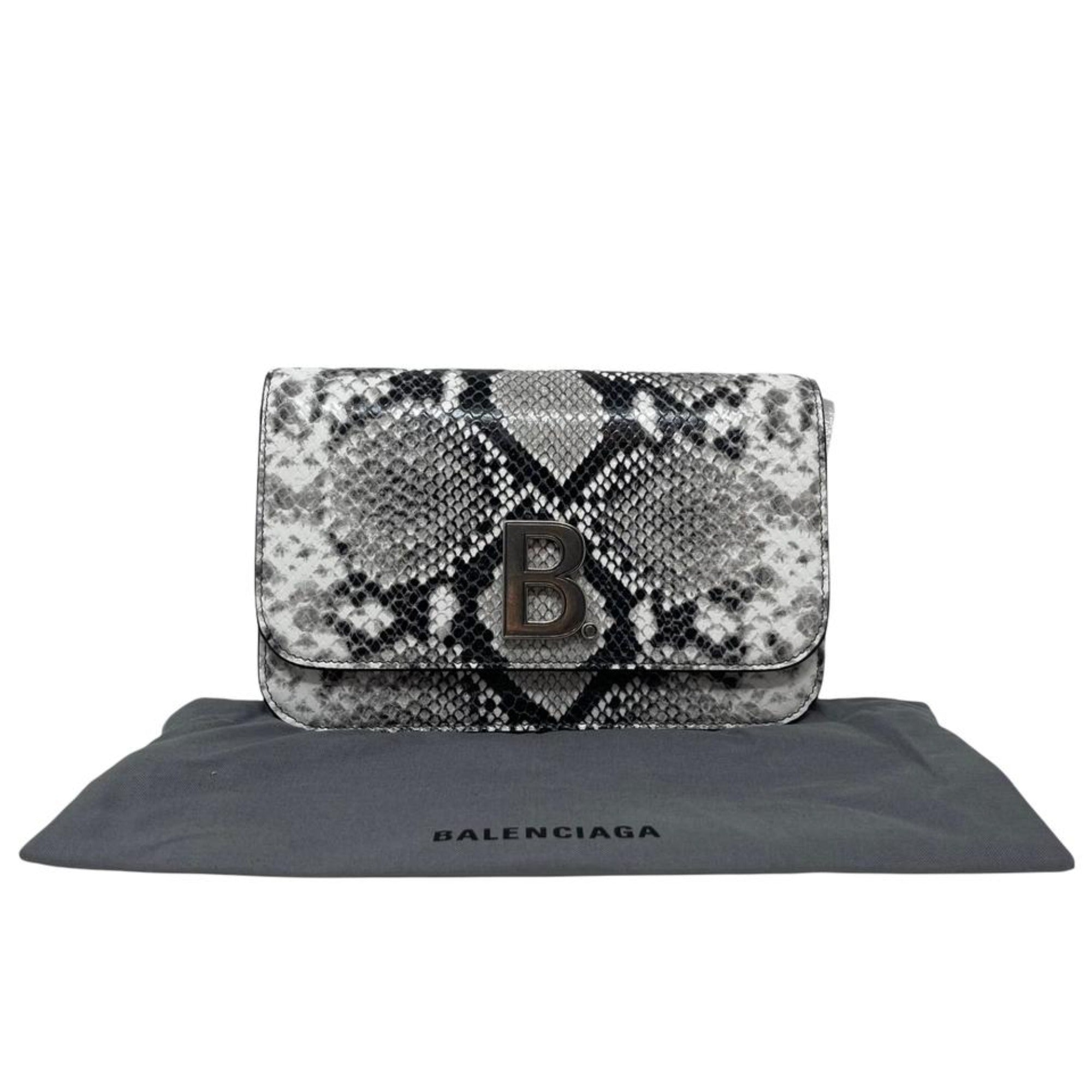 Balenciaga B Python Print Calfskin Leather Wallet on Chain Bag available at Queen Bee of Beverly Hills