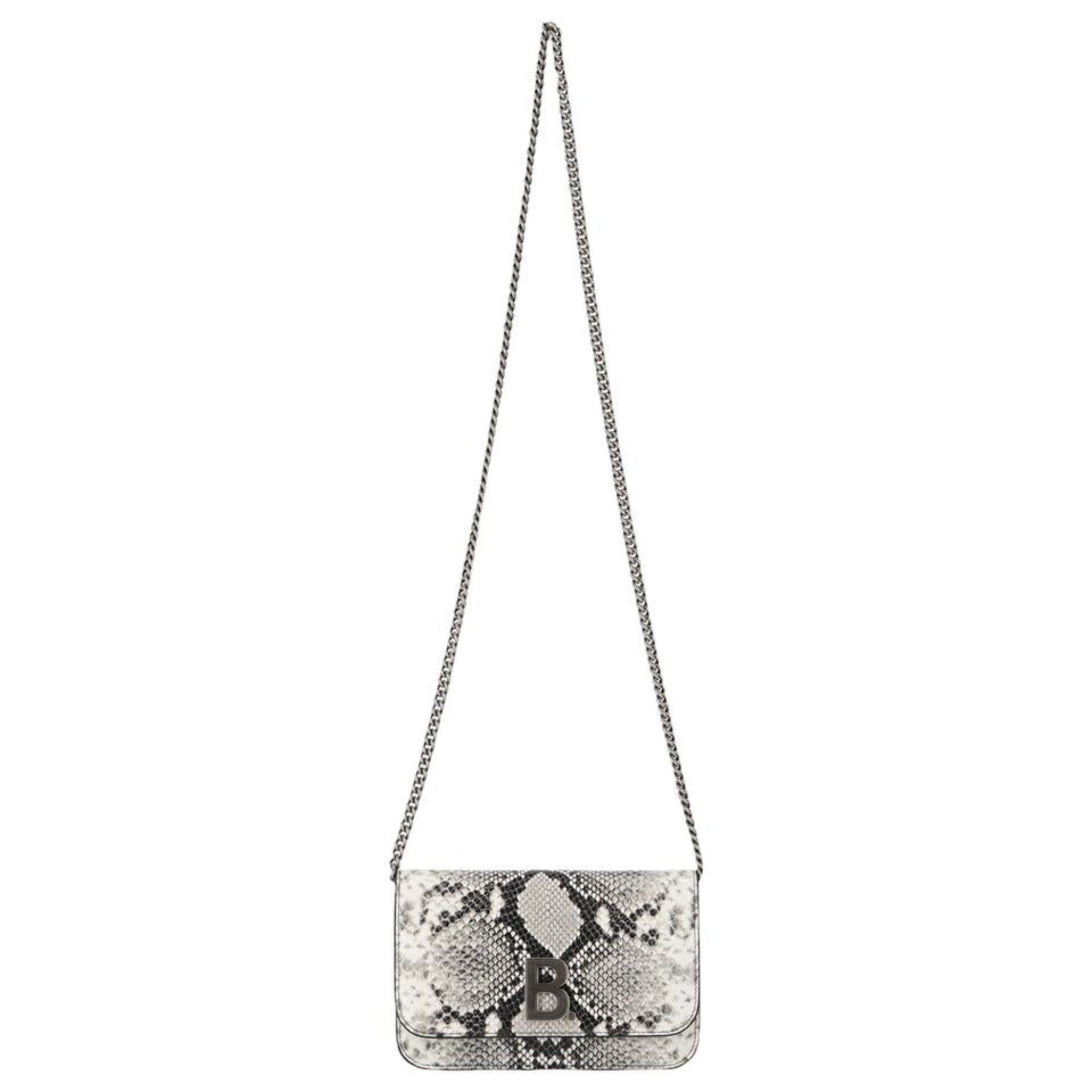 Balenciaga B Python Print Calfskin Leather Wallet on Chain Bag available at Queen Bee of Beverly Hills