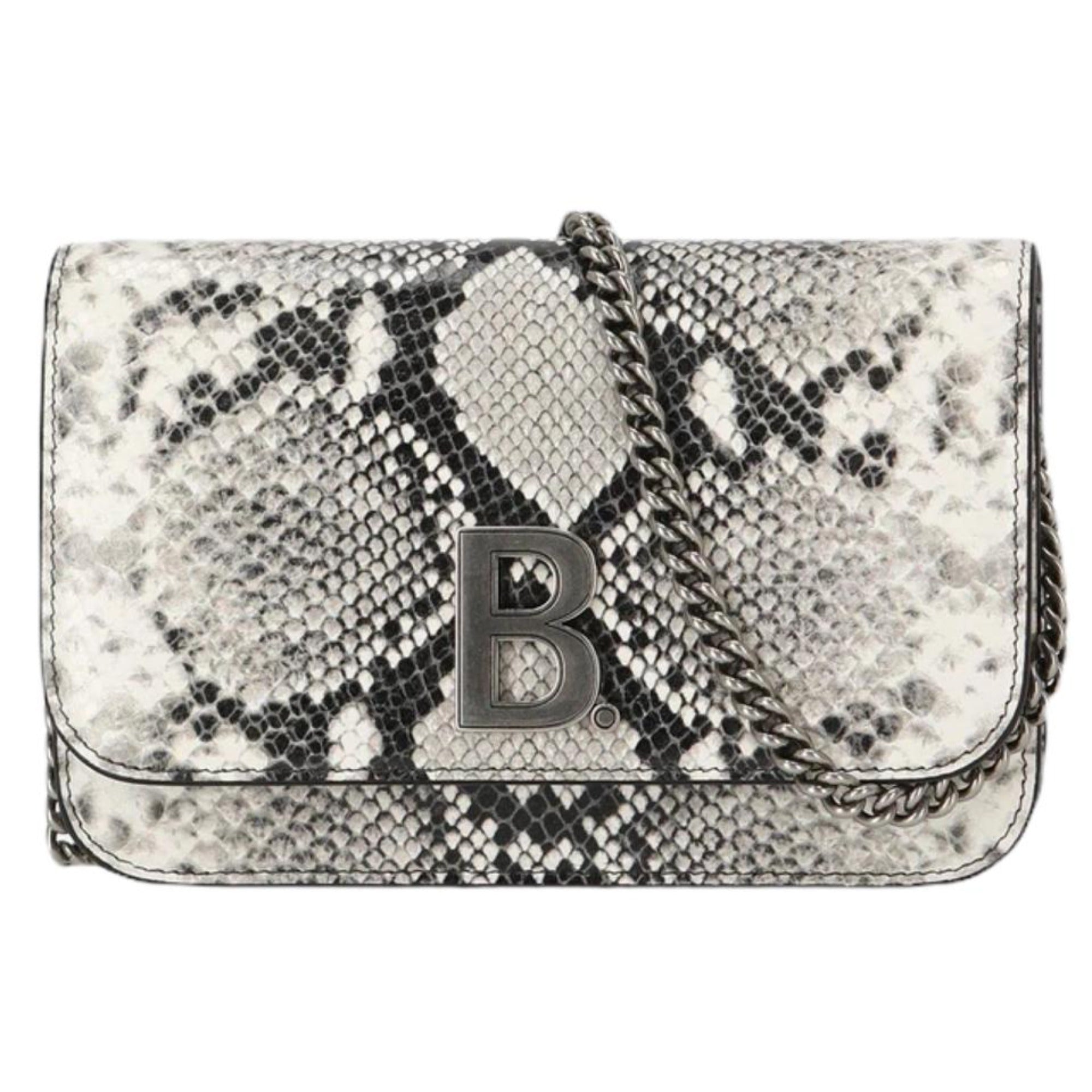 Balenciaga B Python Print Calfskin Leather Wallet on Chain Bag available at Queen Bee of Beverly Hills