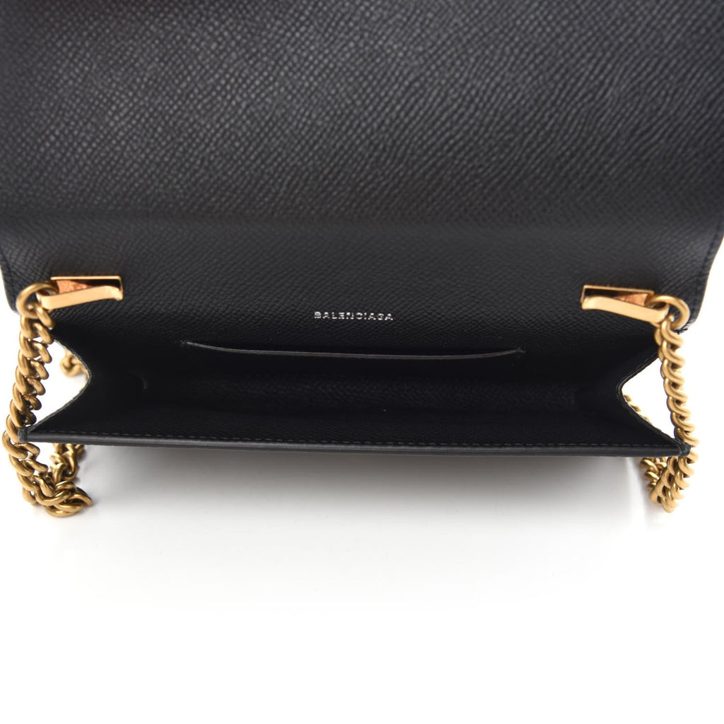 Balenciaga Black Shiny Calfskin Leather Chain Wallet Shoulder Bag 5936 –  Queen Bee of Beverly Hills