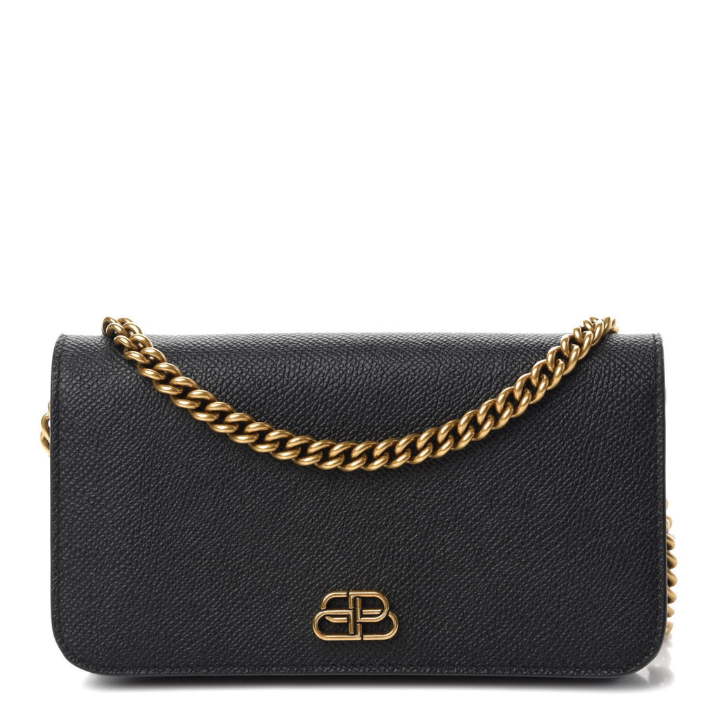 Balenciaga BB Grained Calfskin Black Wallet On Chain Cross Body 601392 –  Queen Bee of Beverly Hills