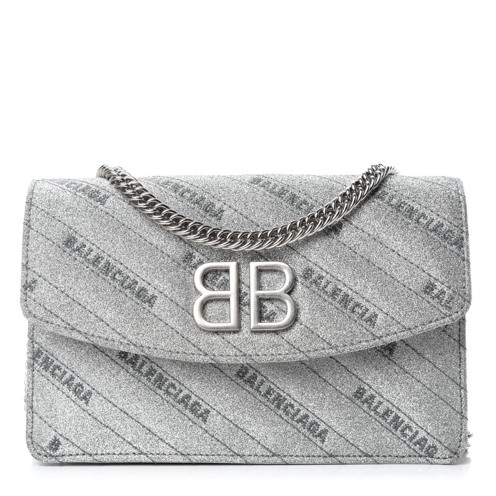 Balenciaga BB Silver Leather Wallet Chain Bag 561507 – Queen Bee of