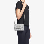 Balenciaga BB Silver Glittered Leather Wallet on Chain Bag available at Queen Bee of Beverly Hills