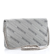 Balenciaga BB Silver Glittered Leather Wallet on Chain Bag available at Queen Bee of Beverly Hills