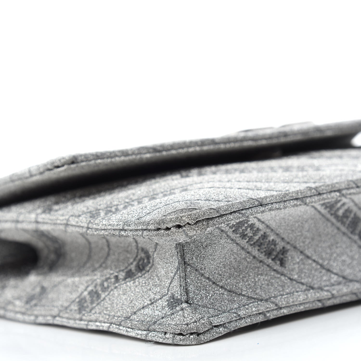 Balenciaga BB Silver Glittered Leather Wallet on Chain Bag available at Queen Bee of Beverly Hills