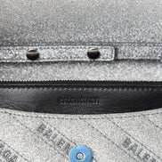 Balenciaga BB Silver Glittered Leather Wallet on Chain Bag available at Queen Bee of Beverly Hills