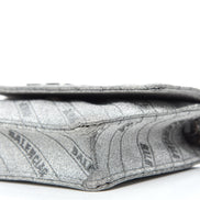Balenciaga BB Silver Glittered Leather Wallet on Chain Bag available at Queen Bee of Beverly Hills