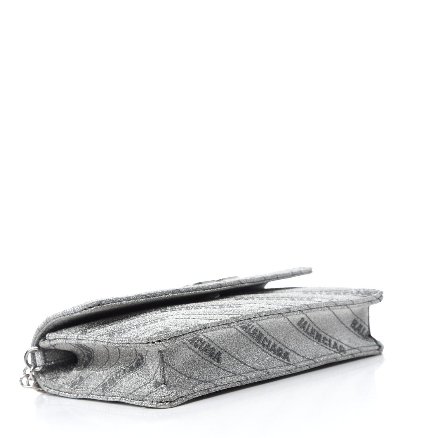 Balenciaga BB Silver Glittered Leather Wallet on Chain Bag available at Queen Bee of Beverly Hills