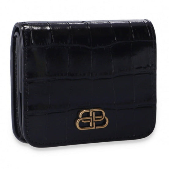 Balenciaga Black Calf Leather Crocodile Embossed Wallet available at Queen Bee of Beverly Hills