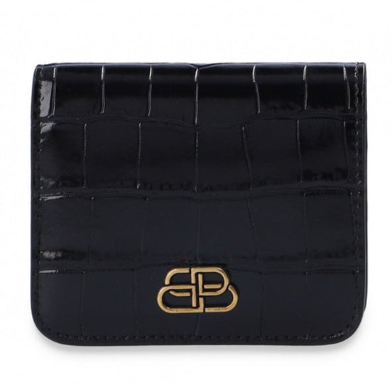 Balenciaga Black Calf Leather Crocodile Embossed Wallet available at Queen Bee of Beverly Hills