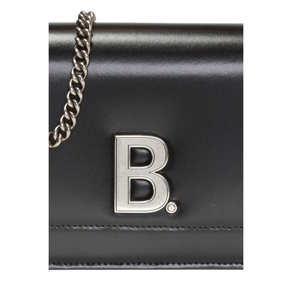 Balenciaga Black Calfskin Leather Silver Logo Chain Wallet Bag 593615 at_Queen_Bee_of_Beverly_Hills